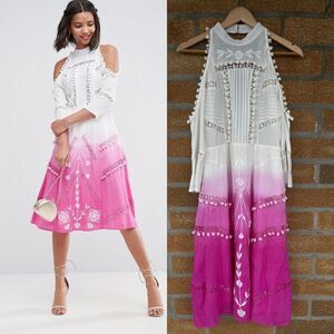 ASOS Pink Premium Cold Shoulder Dip Dye Victoriana dress size 4
